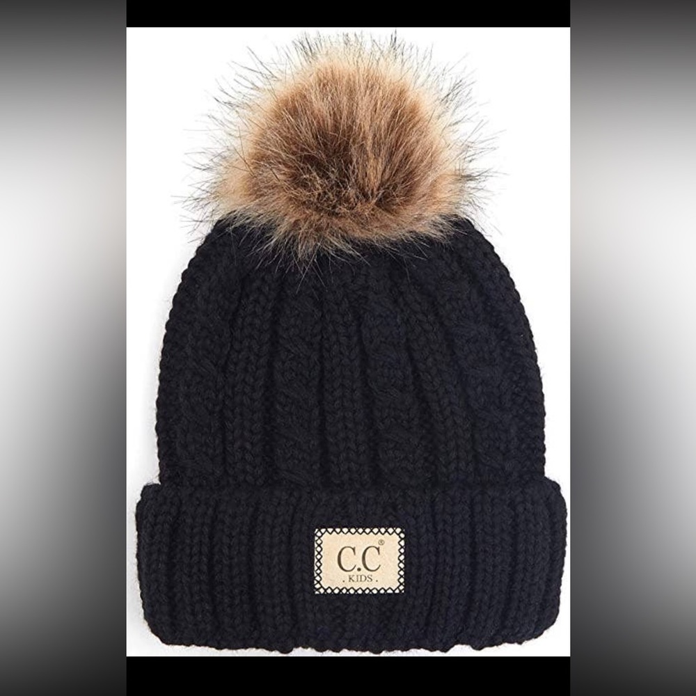 Kids Faux Fur Single Pom Beanie
